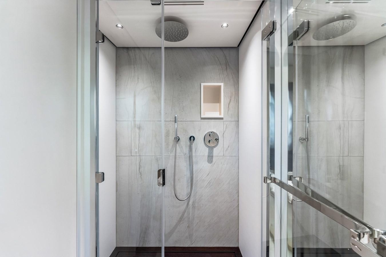 a shower unit with a shower aboard EQUITES Yacht for Sale