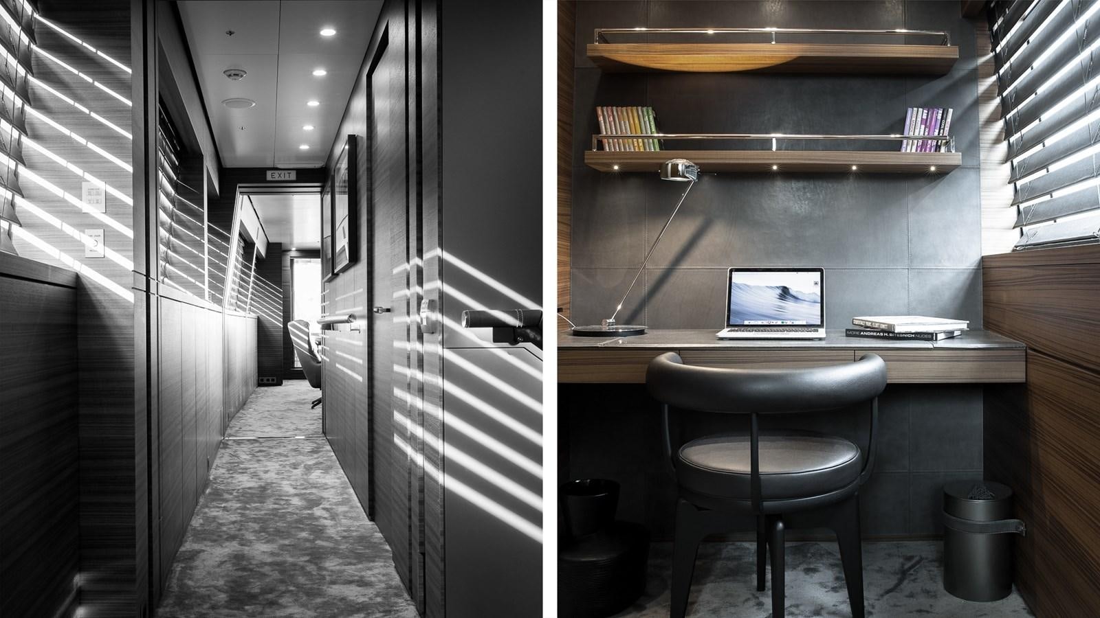 a room with a desk and a computer aboard SILVER EDGE Yacht for Sale
