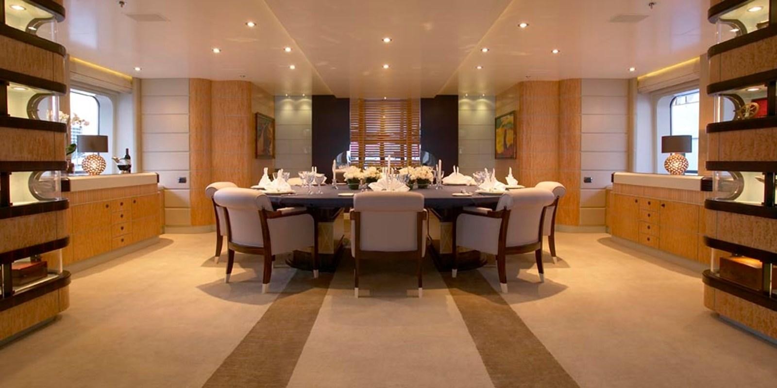 a large kitchen with a large table aboard PREDATOR Yacht for Sale