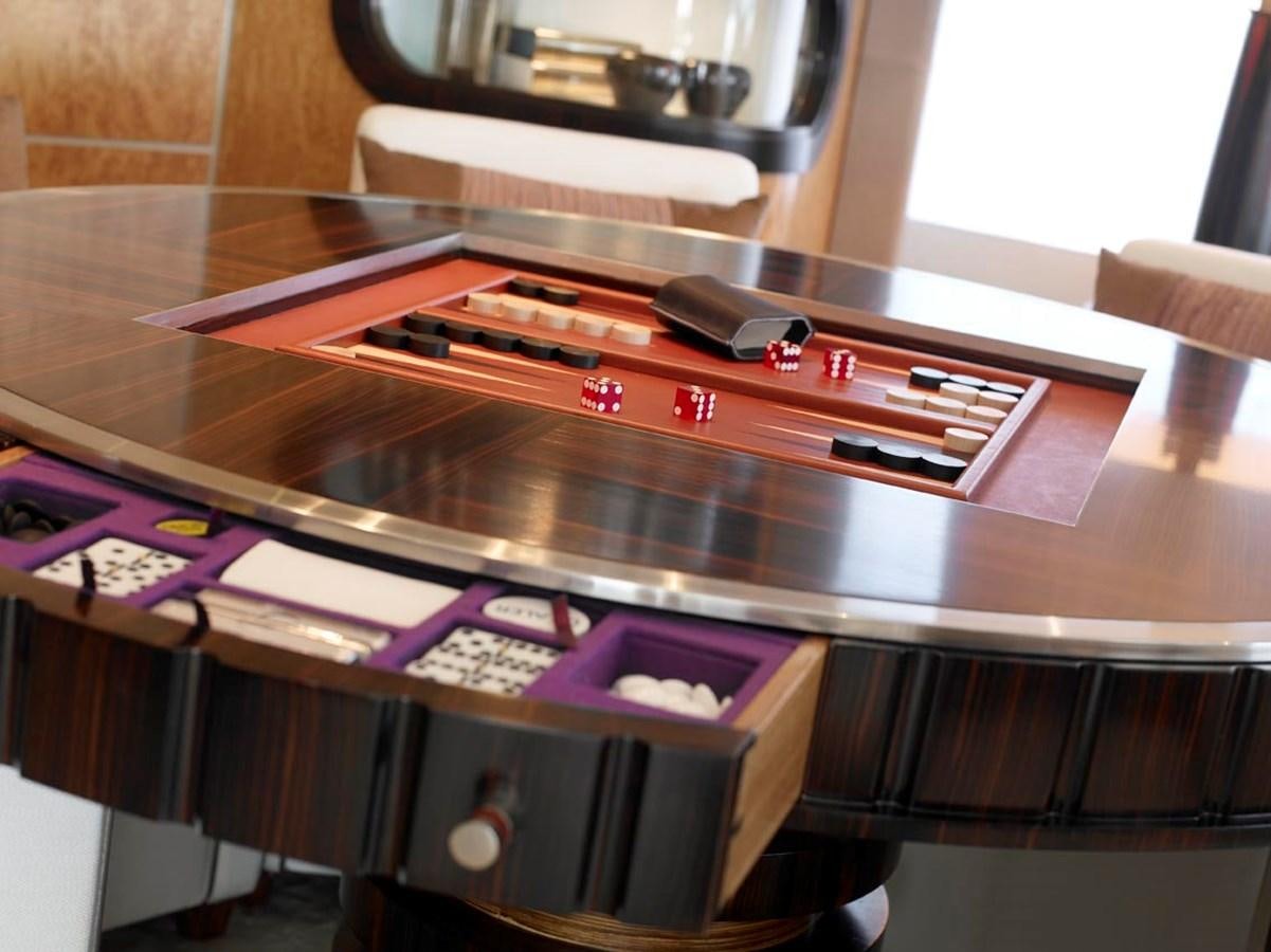 a kitchen with a stove and a counter top aboard PREDATOR Yacht for Sale