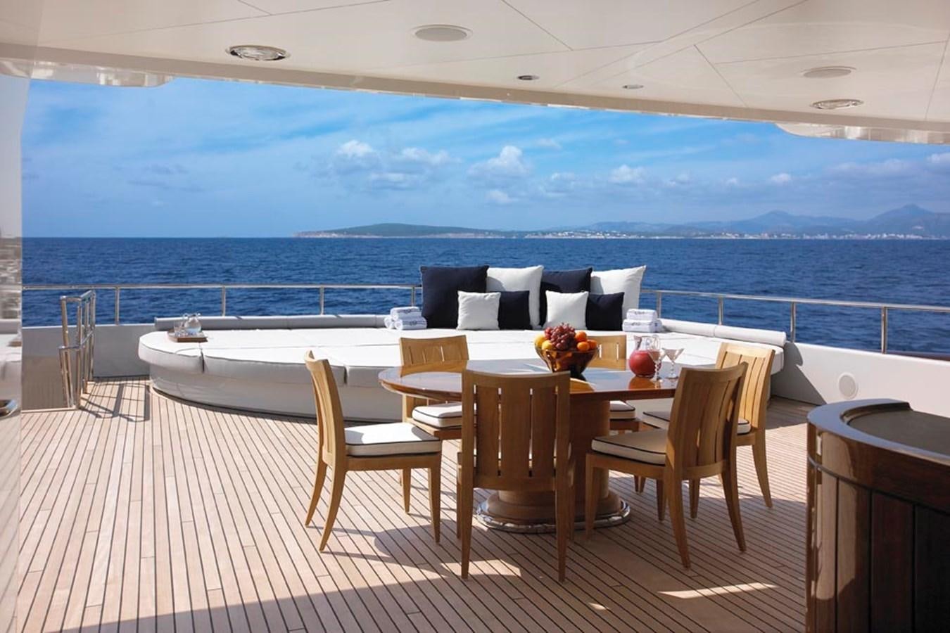 a room with a table and chairs aboard PREDATOR Yacht for Sale