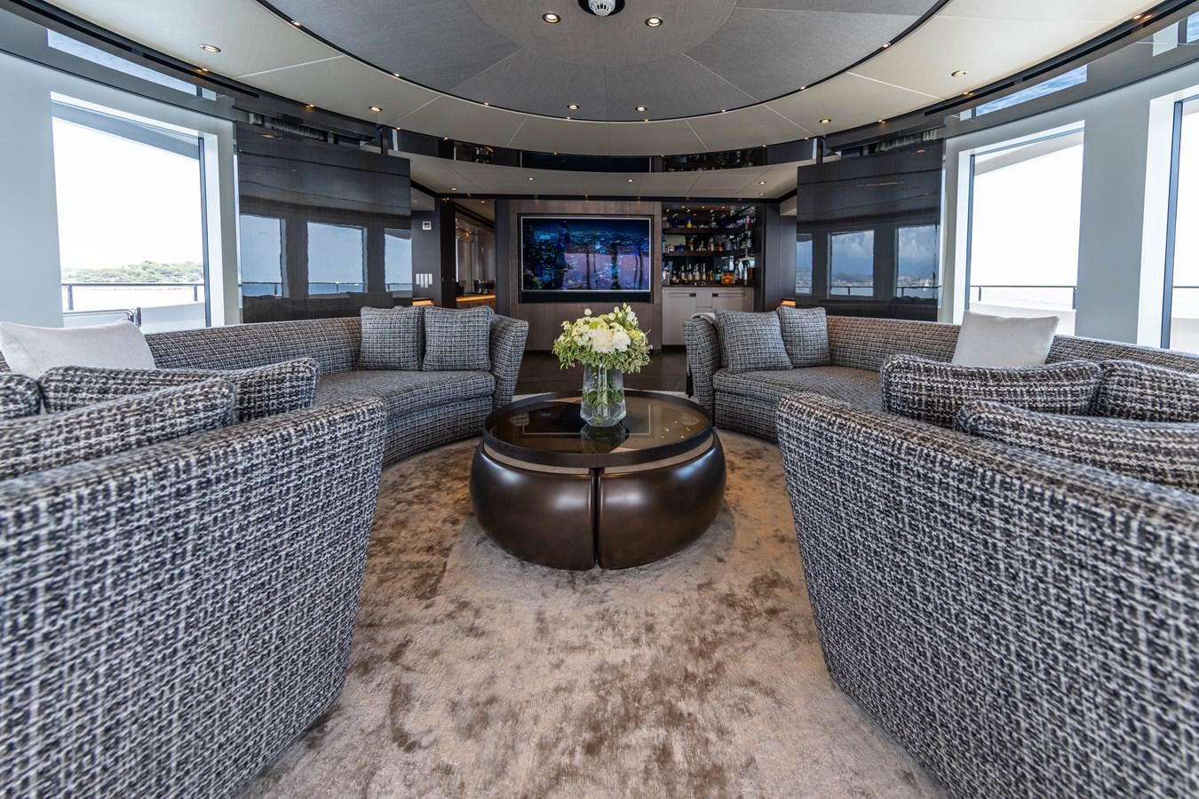 a living room with a large window aboard VAN TOM Yacht for Sale