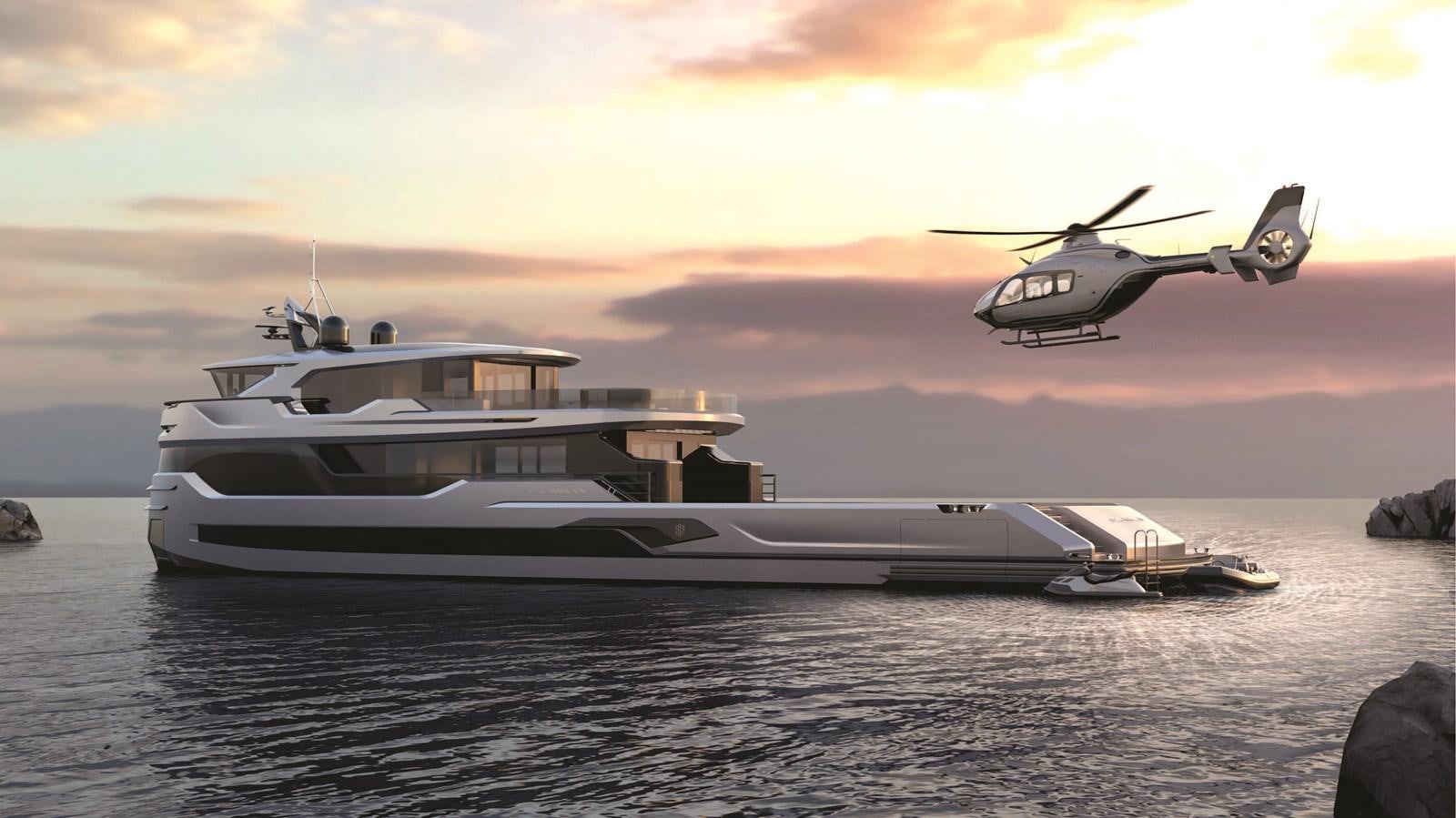 a helicopter flying over a boat aboard ALUNA 127 Yacht for Sale