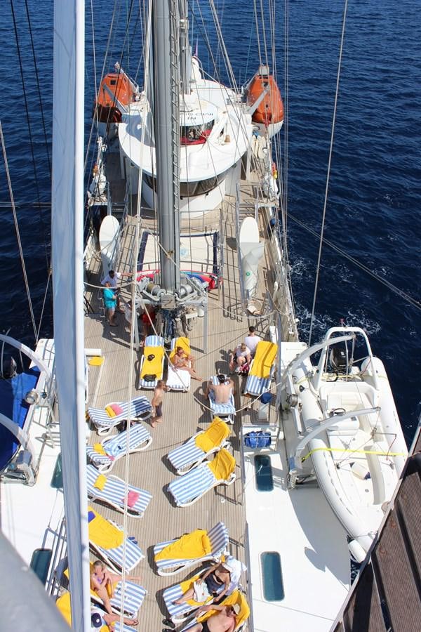 a boat full of people aboard RUNNING ON WAVES Yacht for Sale