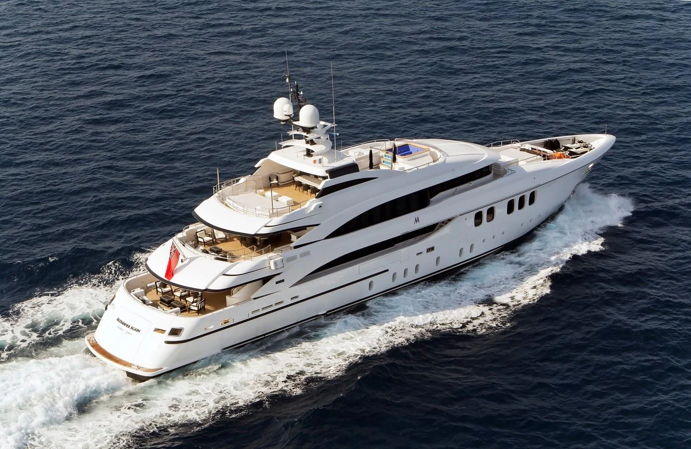 a white yacht on the water aboard ALEXANDER AGAIN Yacht for Sale