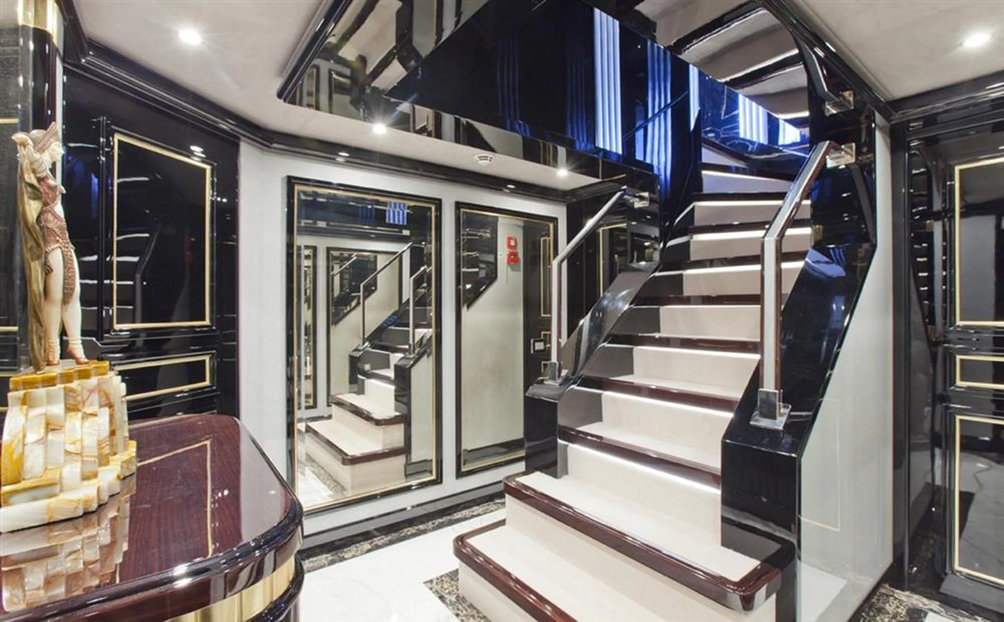 a staircase in a building aboard ALEXANDER AGAIN Yacht for Sale