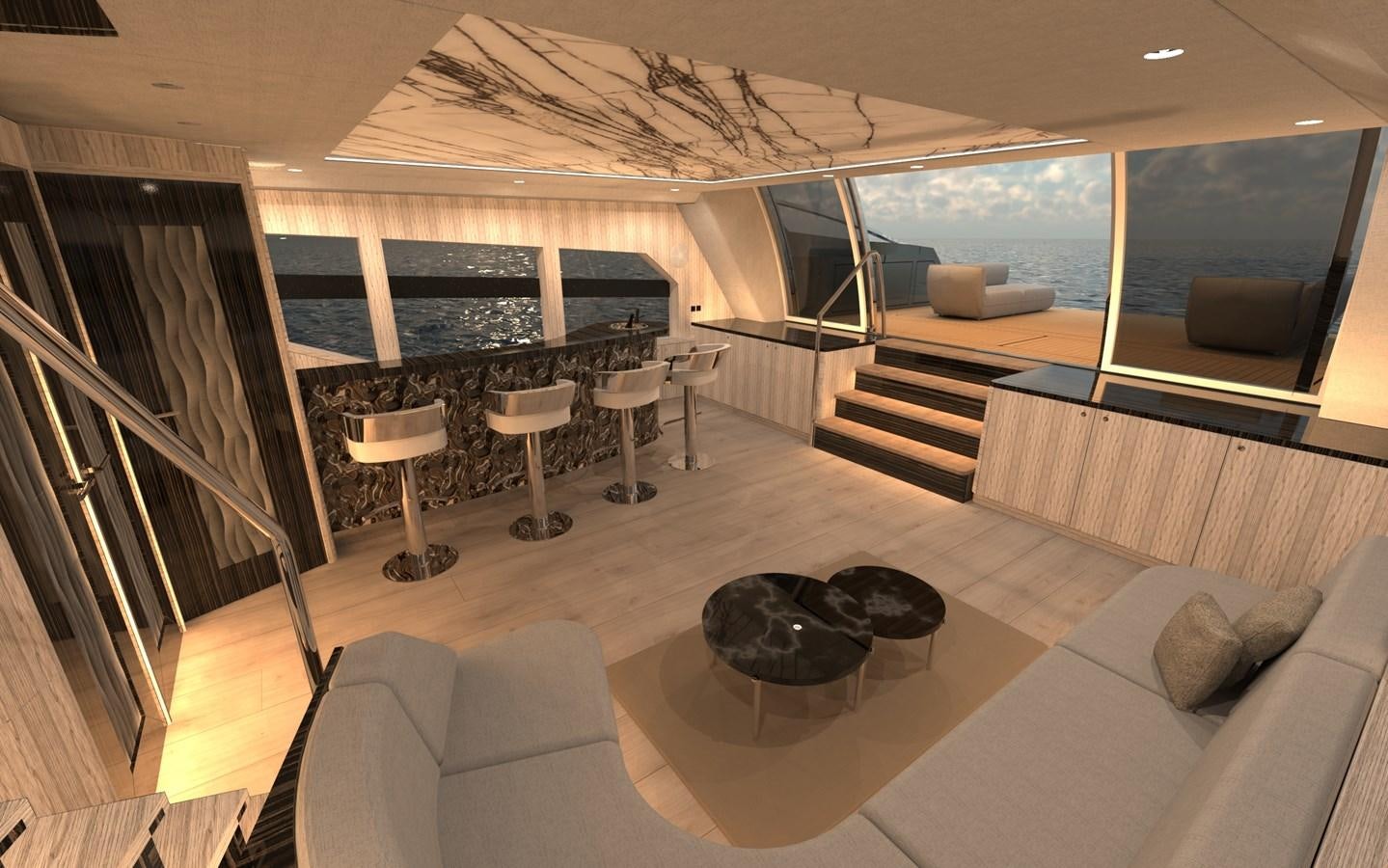 a room with a large window and a view of the water aboard ST-BARTH 85 FLY Yacht for Sale