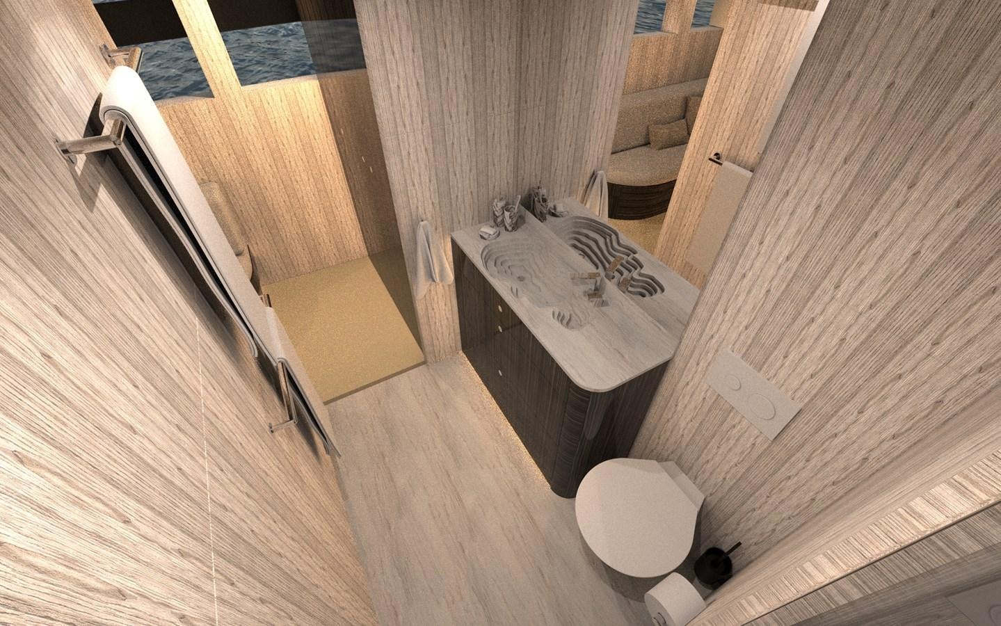 a toilet and a bathtub in a room aboard ST-BARTH 85 FLY Yacht for Sale