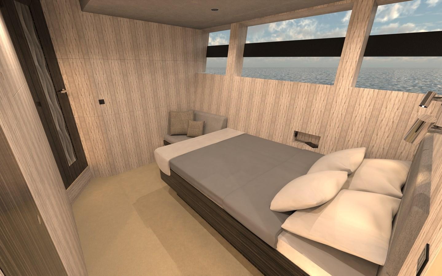 a room with a bed and a couch aboard ST-BARTH 85 FLY Yacht for Sale