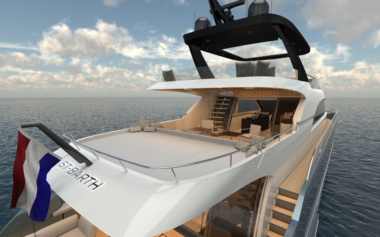 a boat on the water aboard ST-BARTH 85 FLY Yacht for Sale