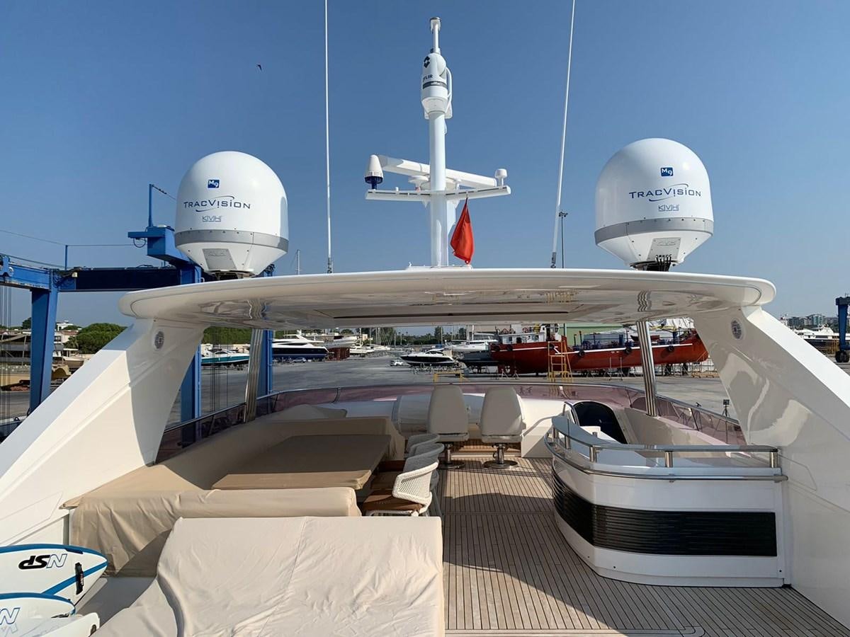 a group of white satellite dishes aboard SEA ARK Yacht for Sale