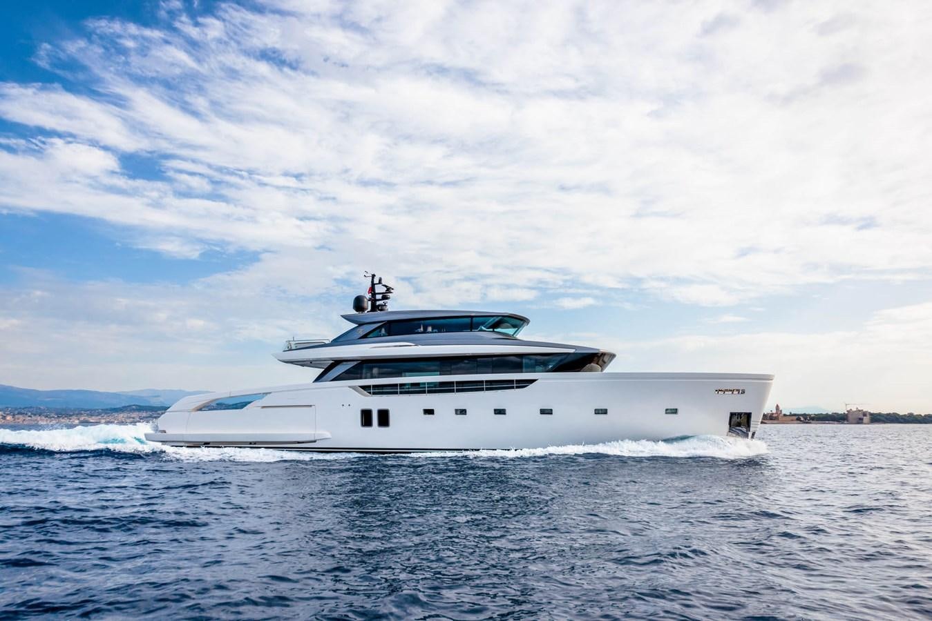 a white yacht on the water aboard NECTAR Yacht for Sale