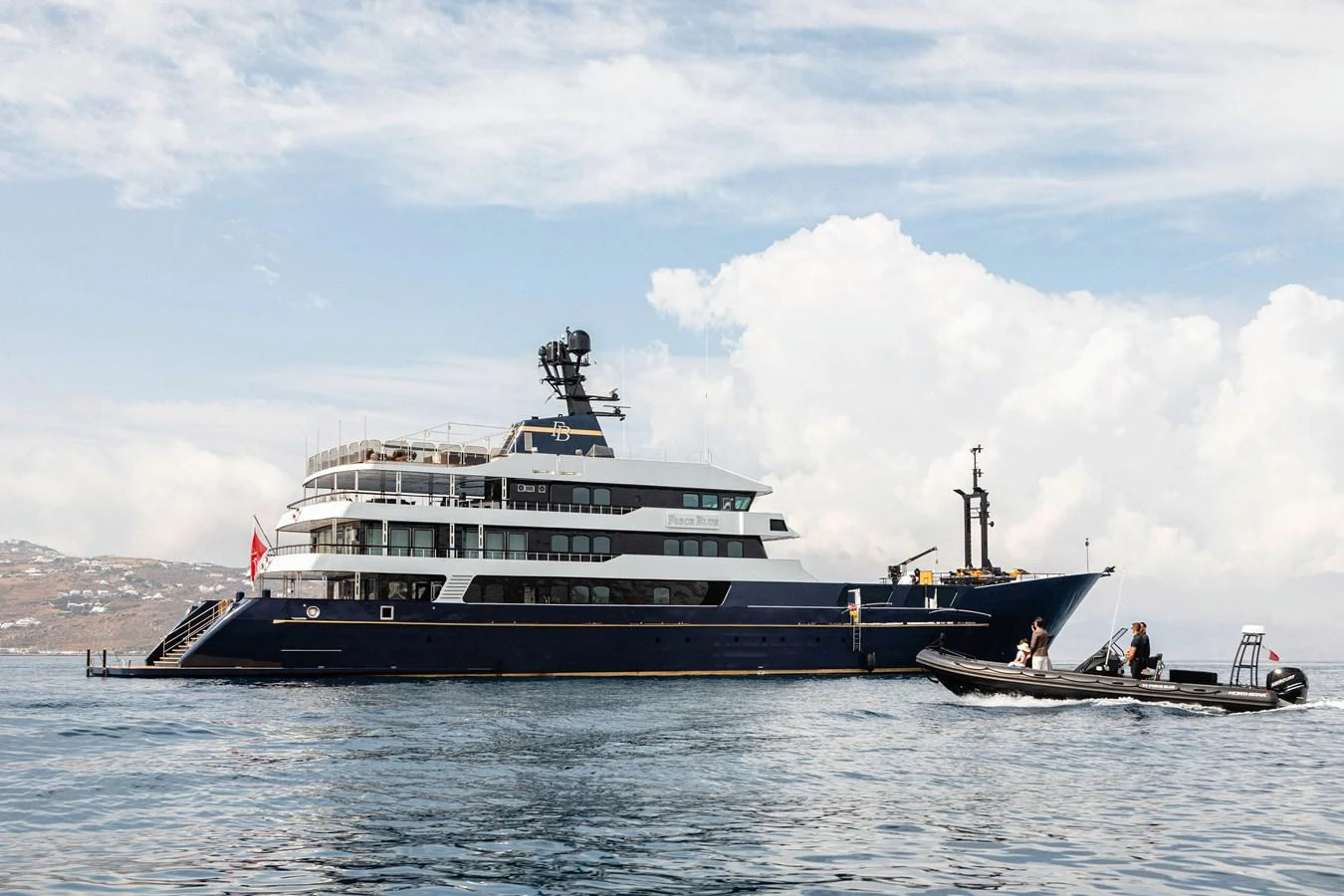 a large boat in the water aboard FORCE BLUE Yacht for Sale