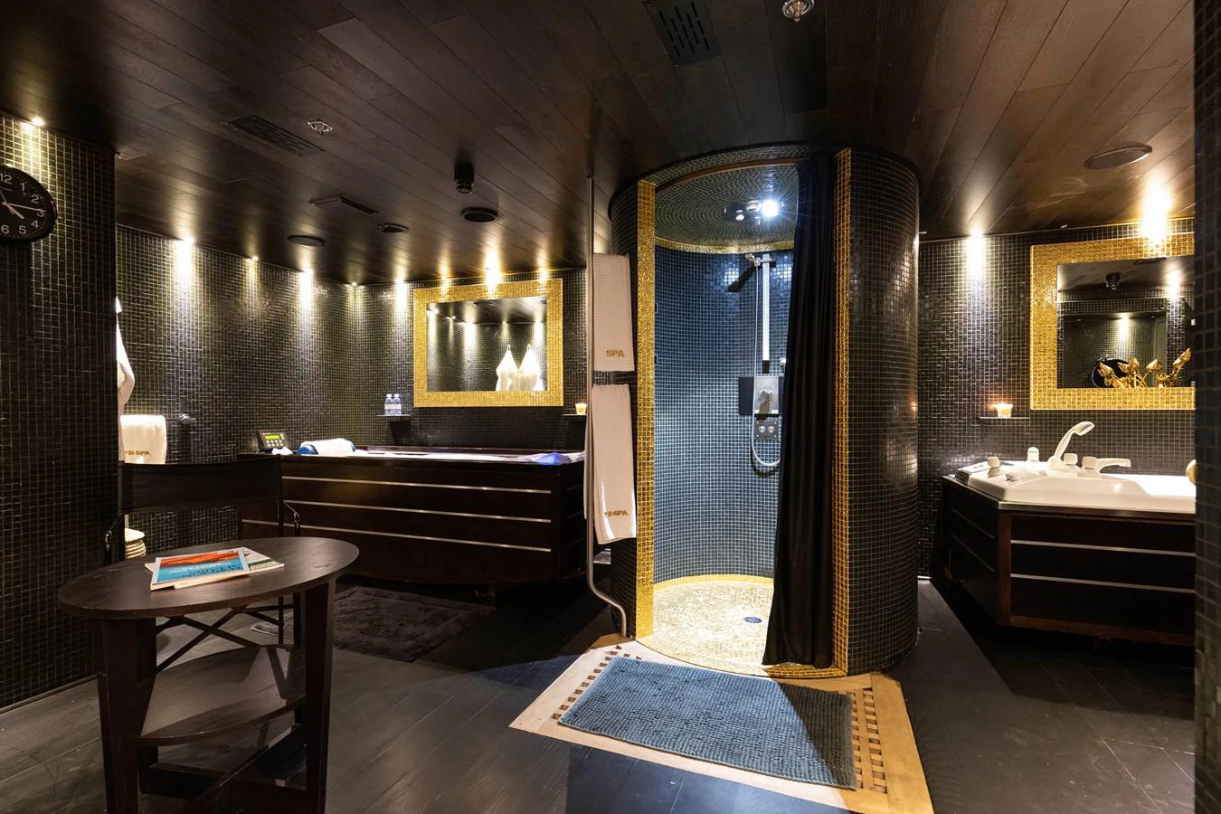 a large bathroom with a shower aboard FORCE BLUE Yacht for Sale