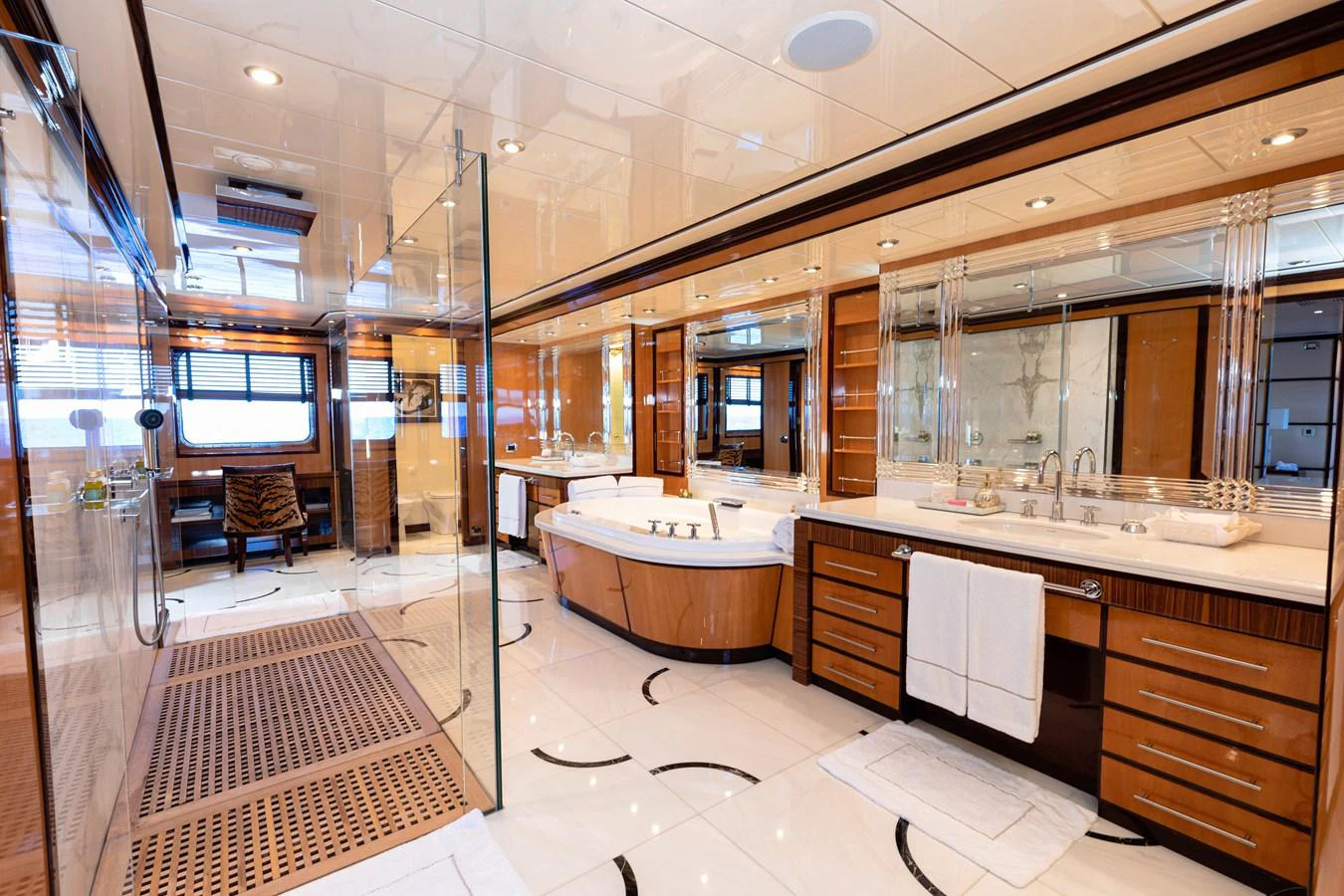 a large bathroom with a large tub aboard FORCE BLUE Yacht for Sale