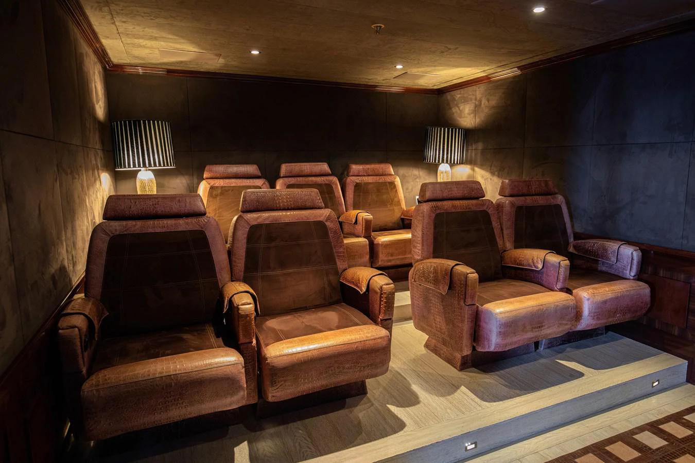 a room with leather couches aboard FORCE BLUE Yacht for Sale