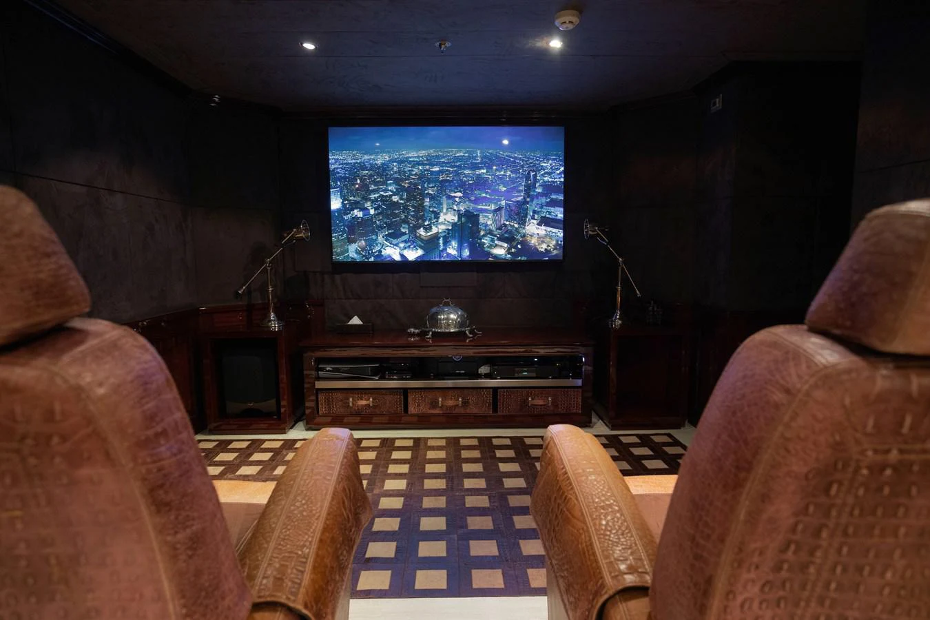 a living room with a tv aboard FORCE BLUE Yacht for Sale