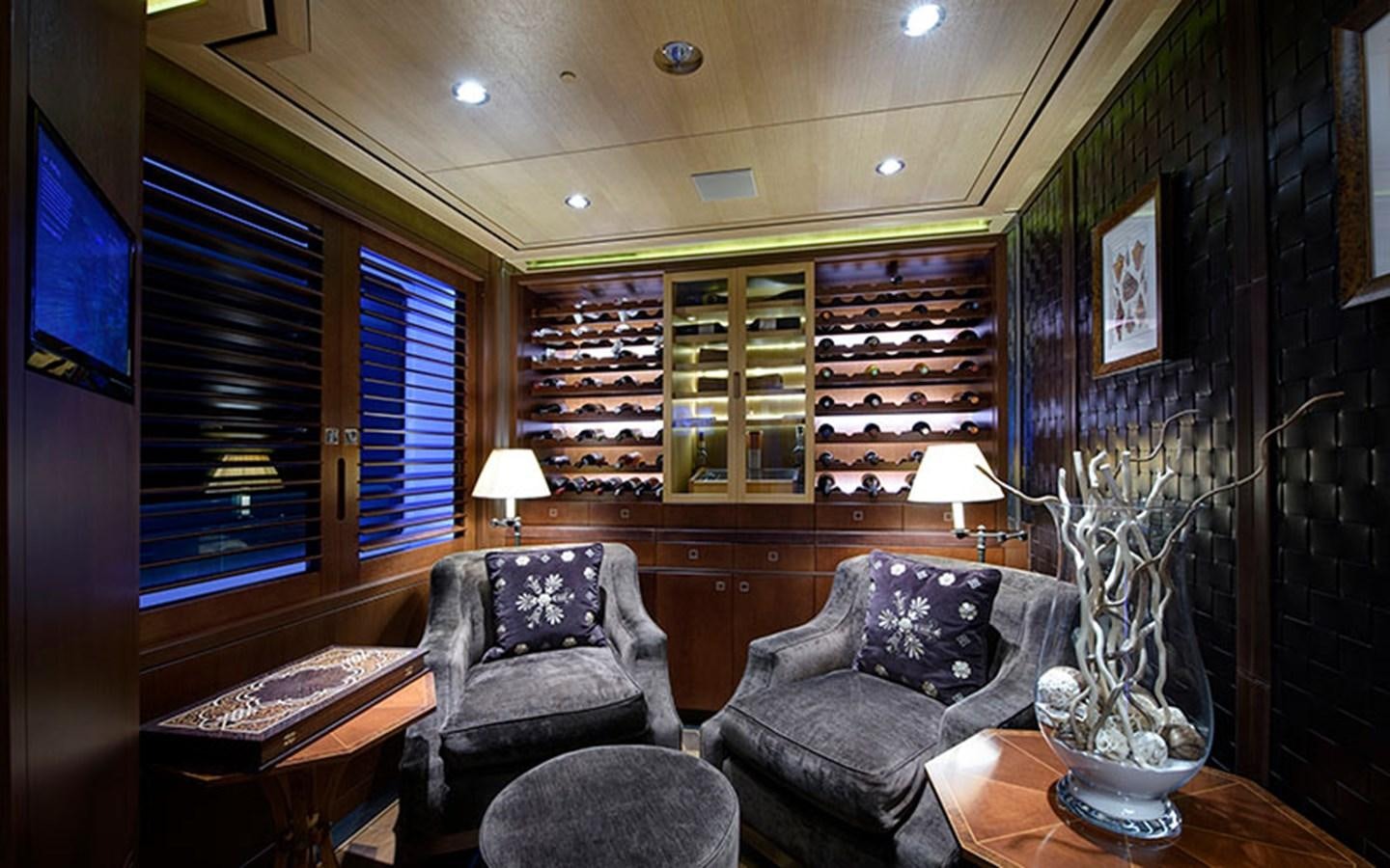 a living room with a large screen aboard MARUN Yacht for Sale