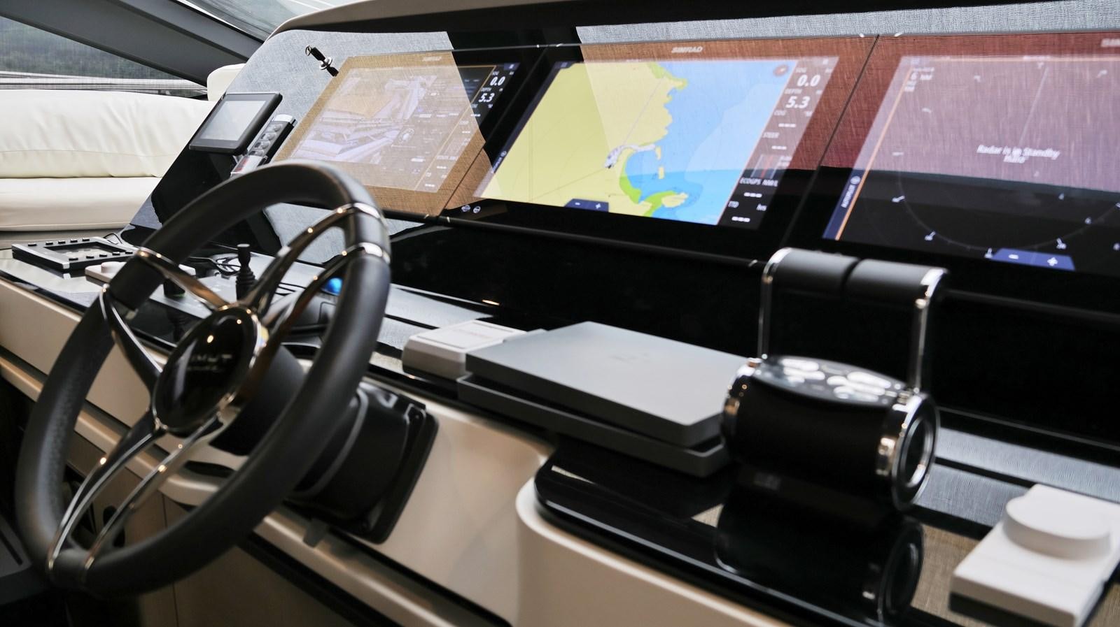 a close-up of a steering wheel aboard M32 025 Yacht for Sale