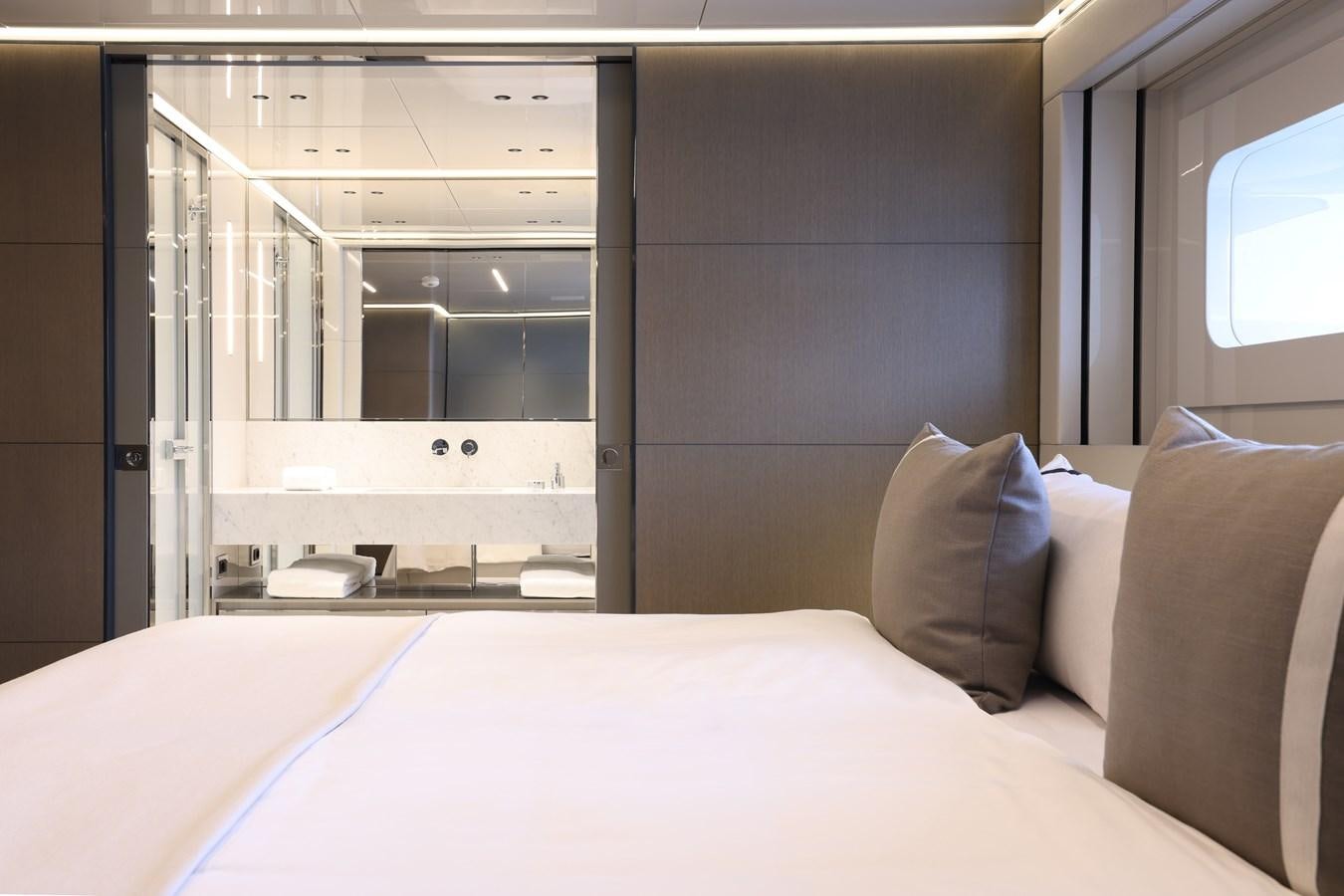 a bed in a room aboard NO STRESS Yacht for Sale