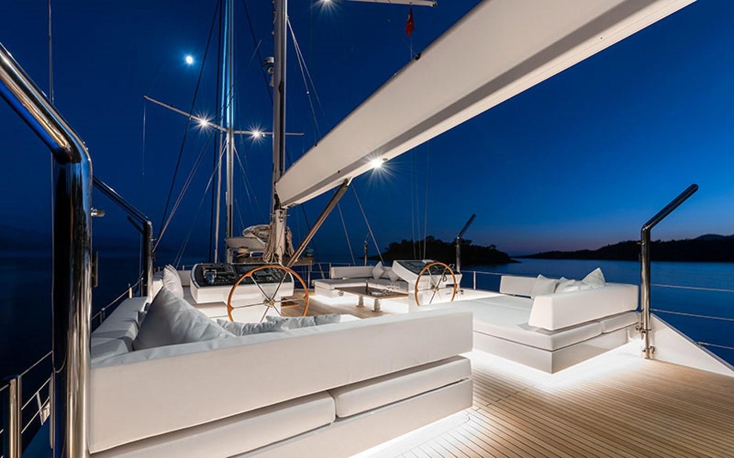 a boat with a white canopy aboard ATLANTIKA Yacht for Sale