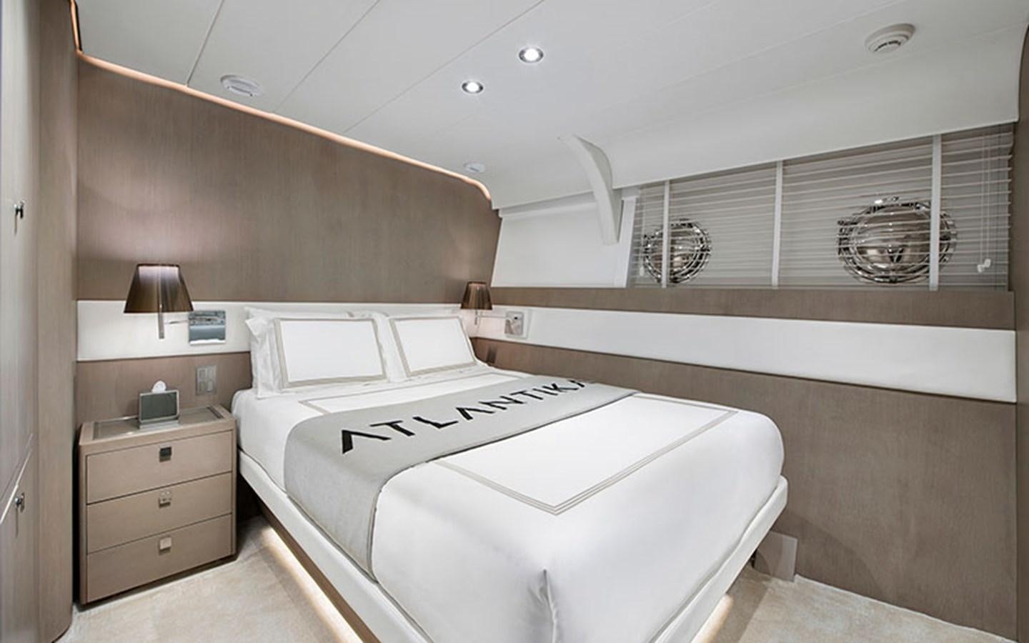 a room with two beds aboard ATLANTIKA Yacht for Sale