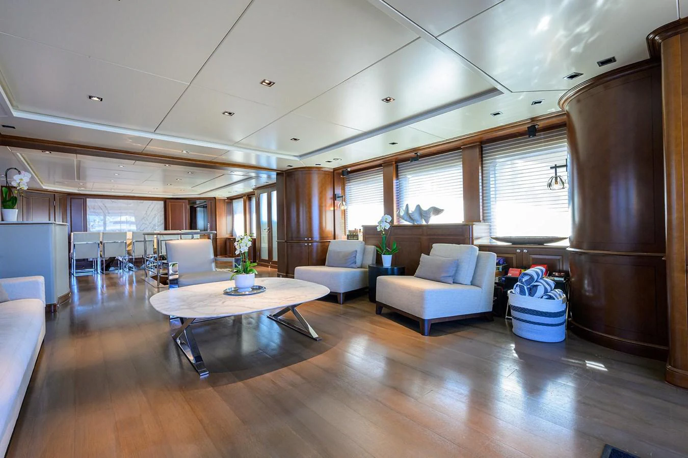 a room with a table and chairs aboard ARTHUR’S WAY Yacht for Sale