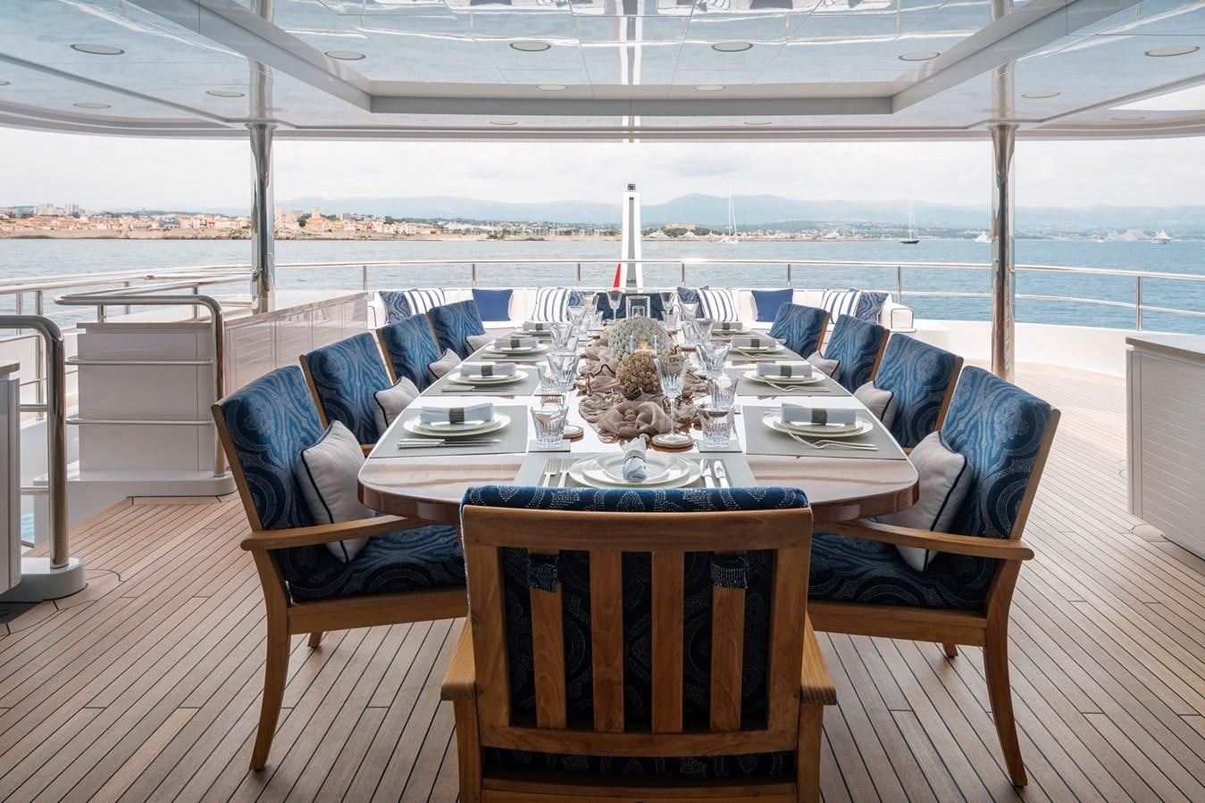 a table set for a meal aboard MY LEGACY Yacht for Sale
