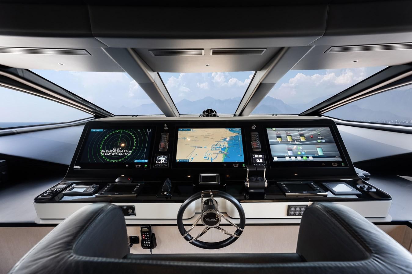 the inside of a car aboard AMICO Yacht for Sale