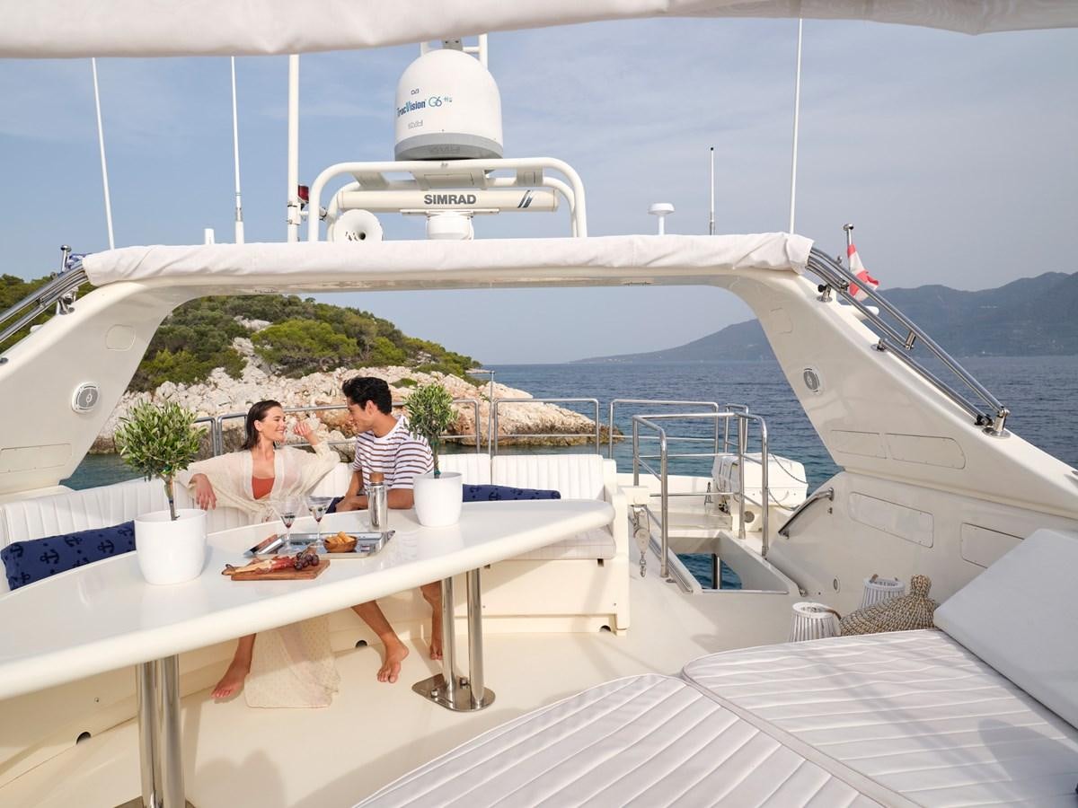 a couple sitting at a table on a boat aboard ESTIA POSEIDON Yacht for Sale