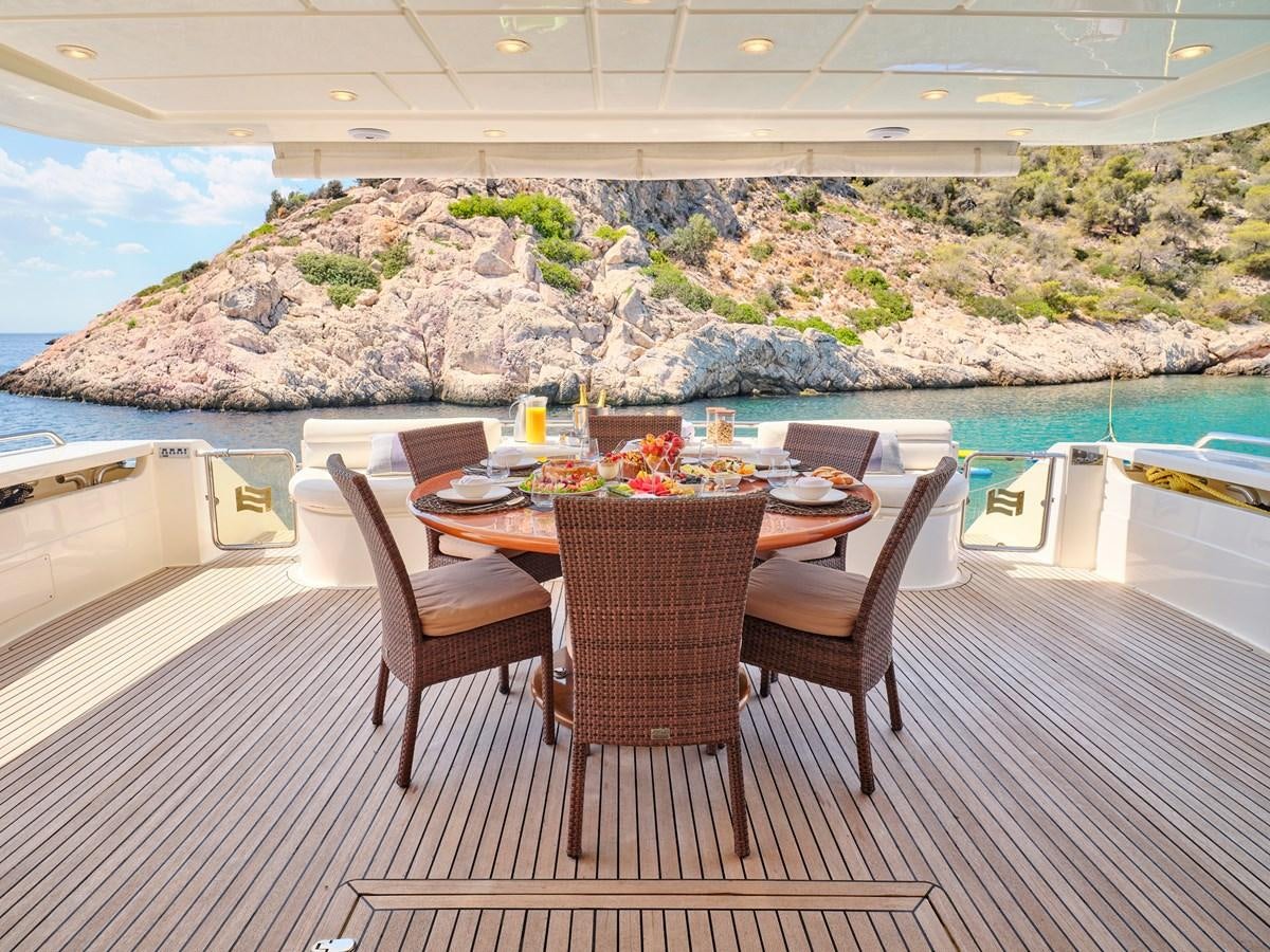 a table set for a meal on a deck overlooking a body of water aboard ESTIA YI Yacht for Sale