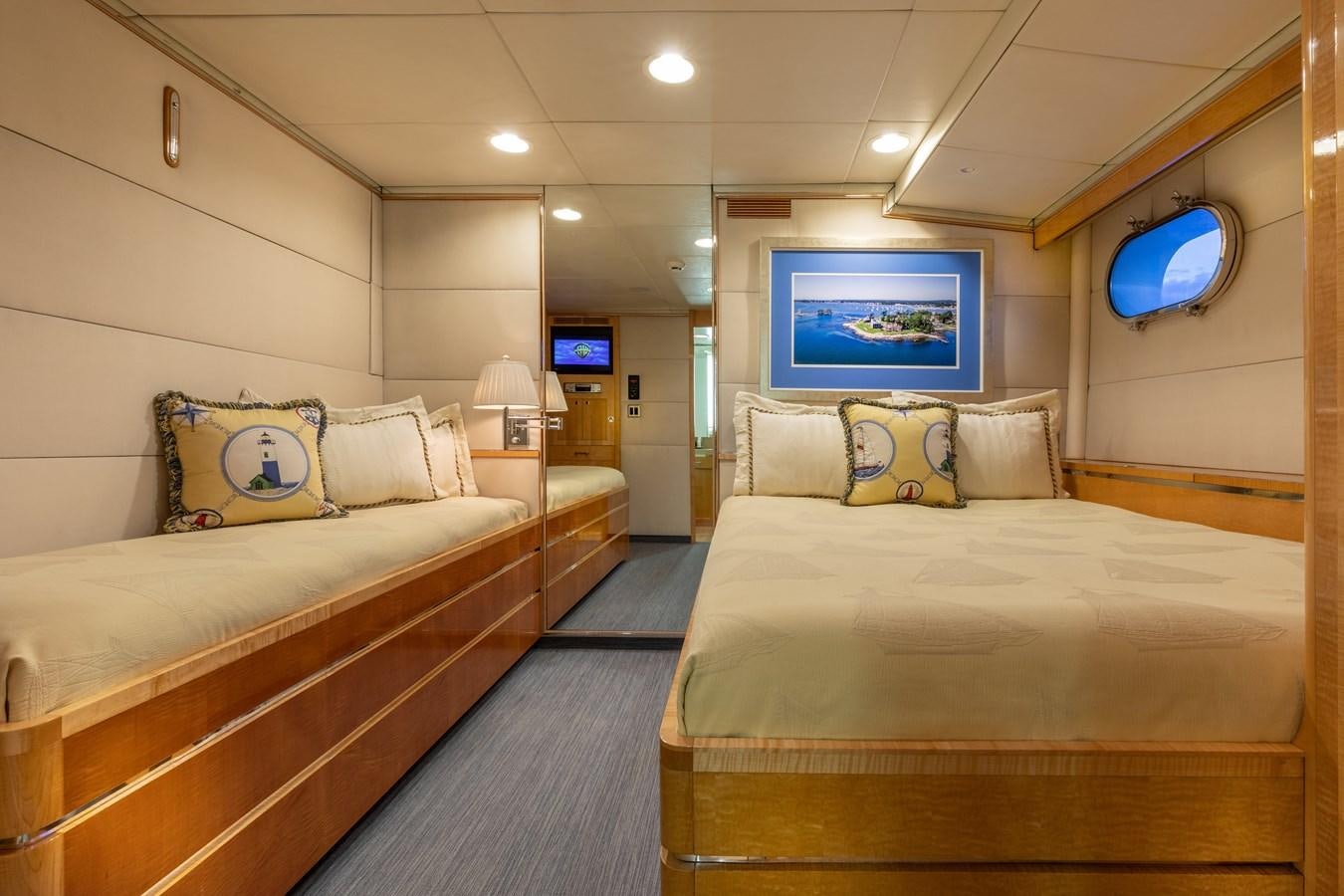 a room with two beds aboard RENA Yacht for Sale