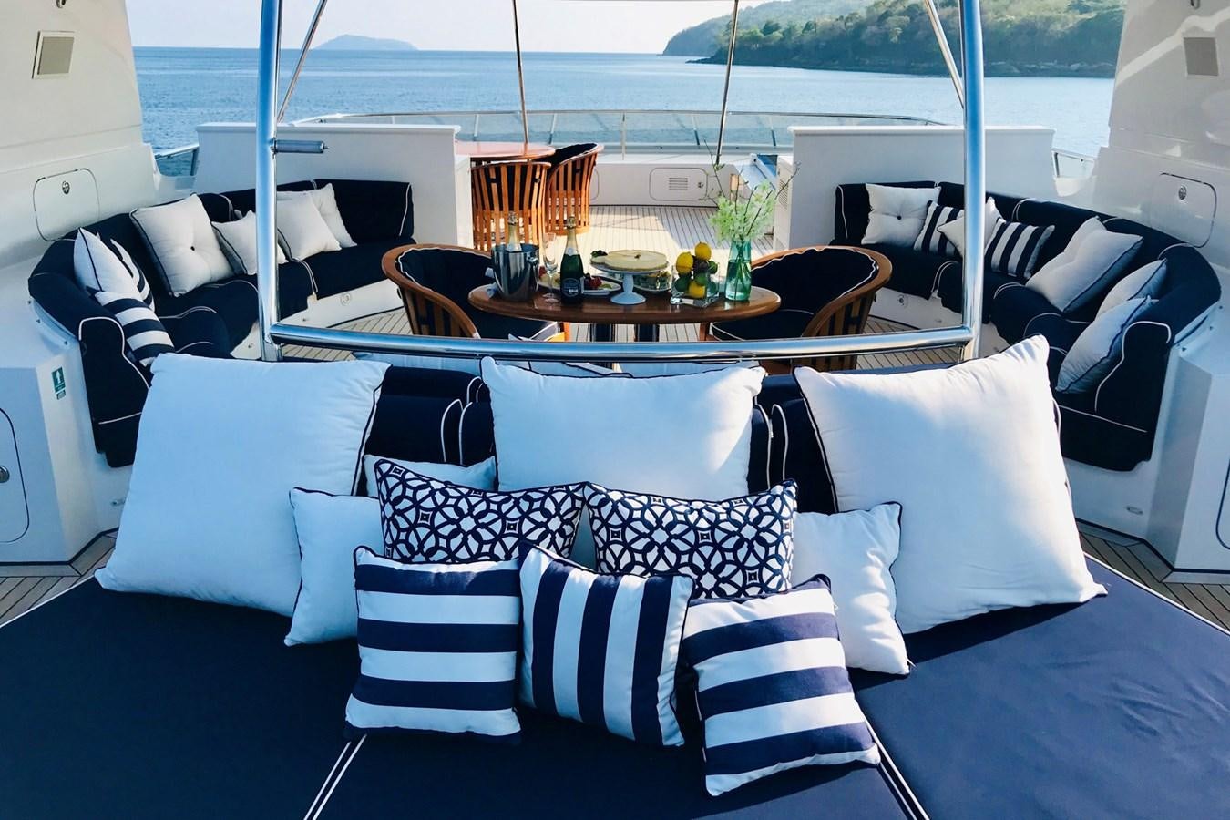 a room with a table and chairs aboard LADY AZUL Yacht for Sale