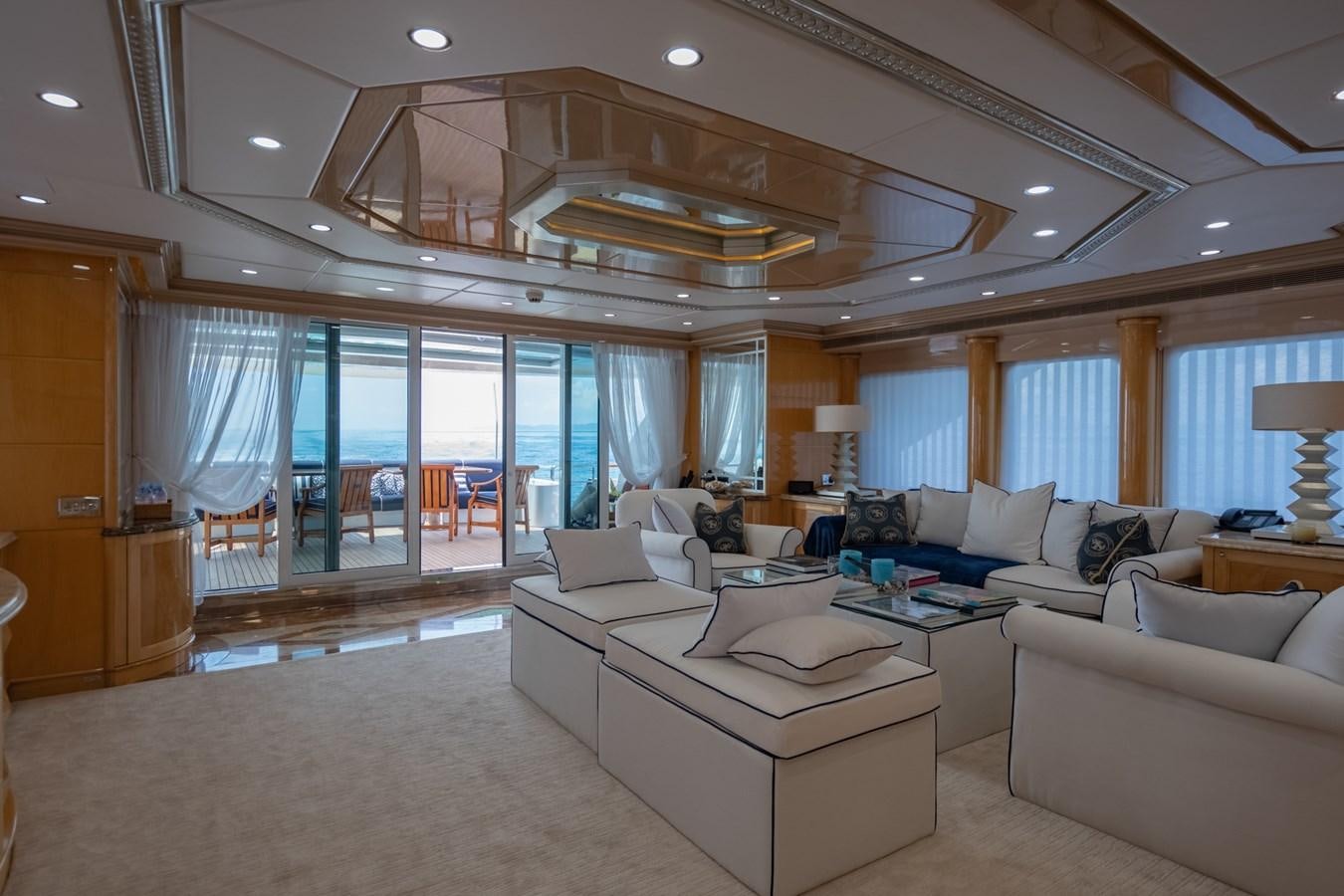 a large living room with a large open floor plan aboard LADY AZUL Yacht for Sale