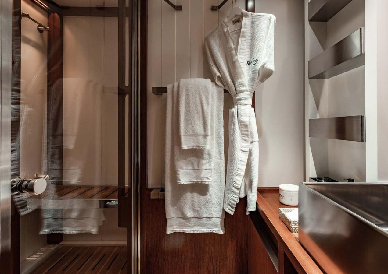 a bathroom with a sink and a mirror aboard ROSEHEARTY Yacht for Sale