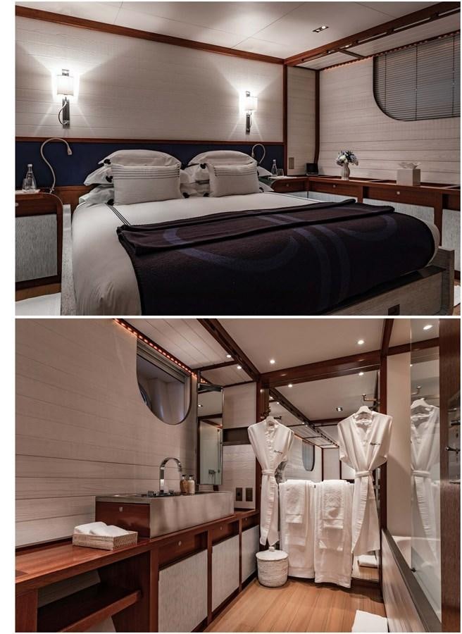 a room with a bed and a sink aboard ROSEHEARTY Yacht for Sale