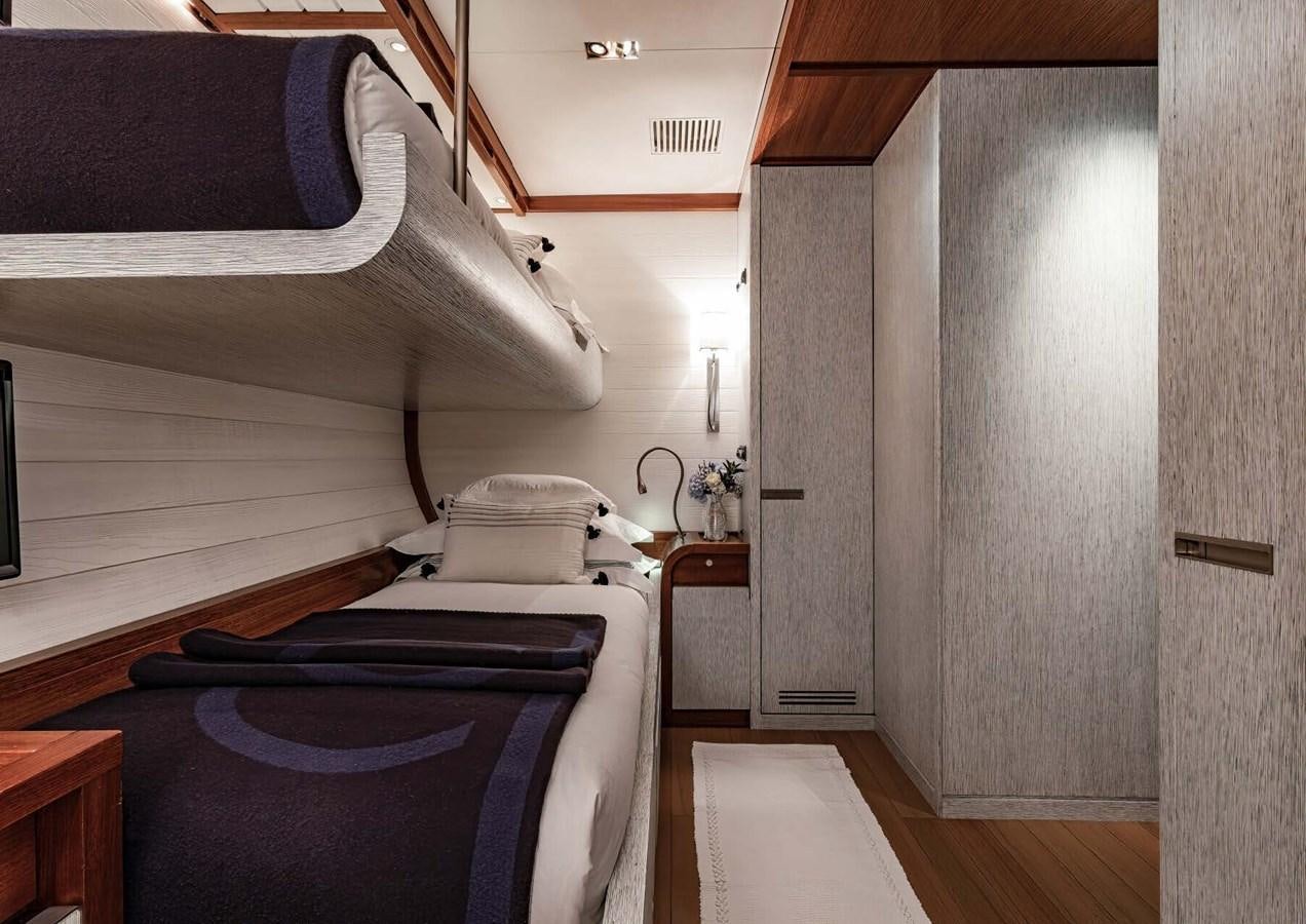 a bed in a room aboard ROSEHEARTY Yacht for Sale