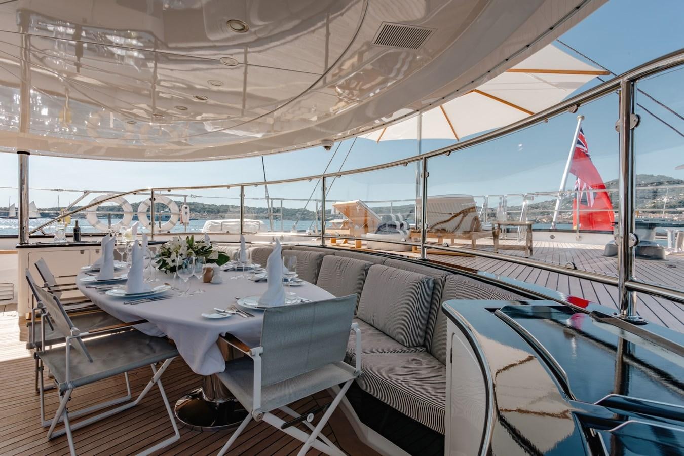 a table and chairs on a boat aboard ROSEHEARTY Yacht for Sale