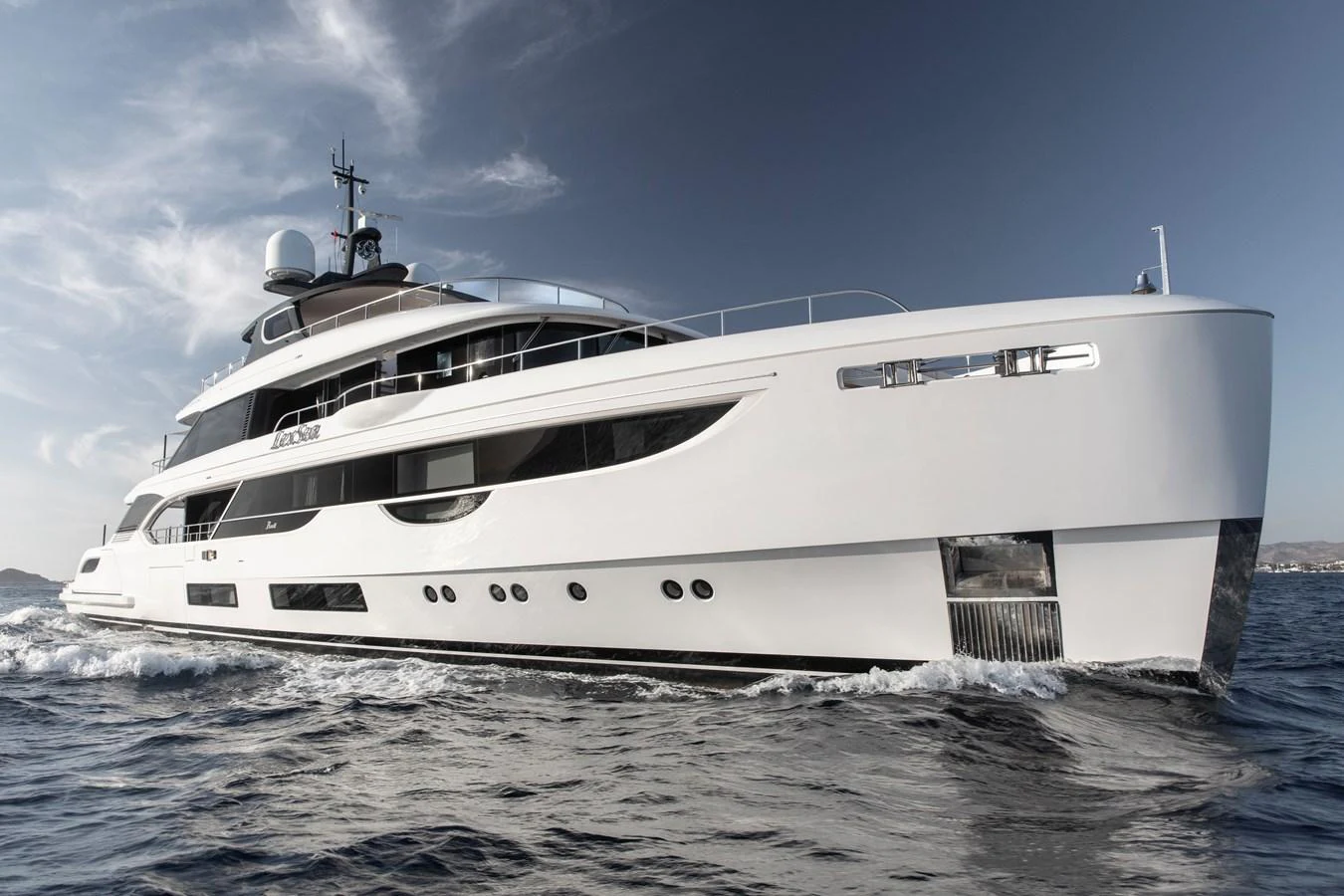 a white yacht in the water aboard LEXSEA Yacht for Sale