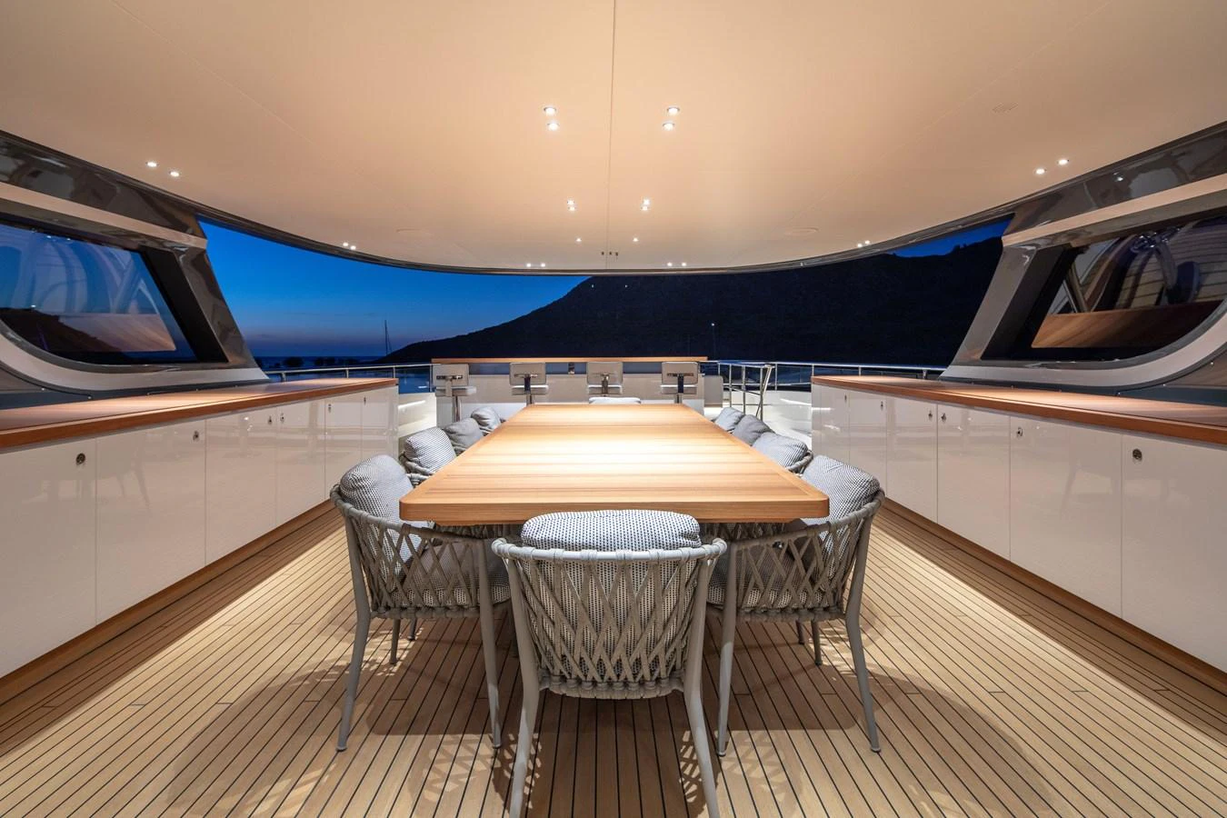 a table and chairs in a boat aboard LEXSEA Yacht for Sale