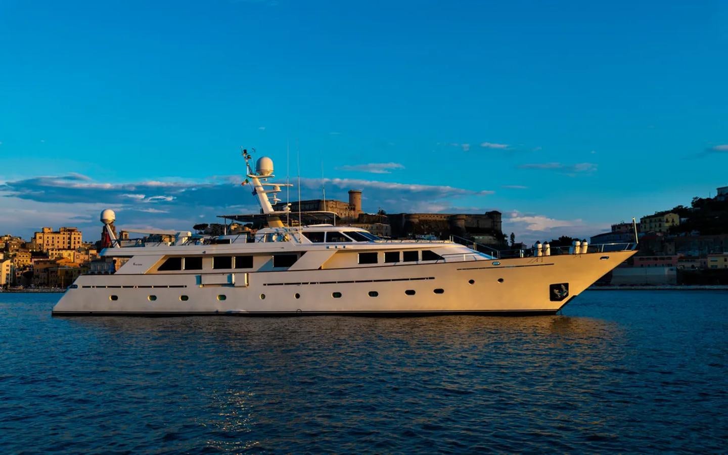 a boat in the water aboard NIGHTFLOWER Yacht for Sale