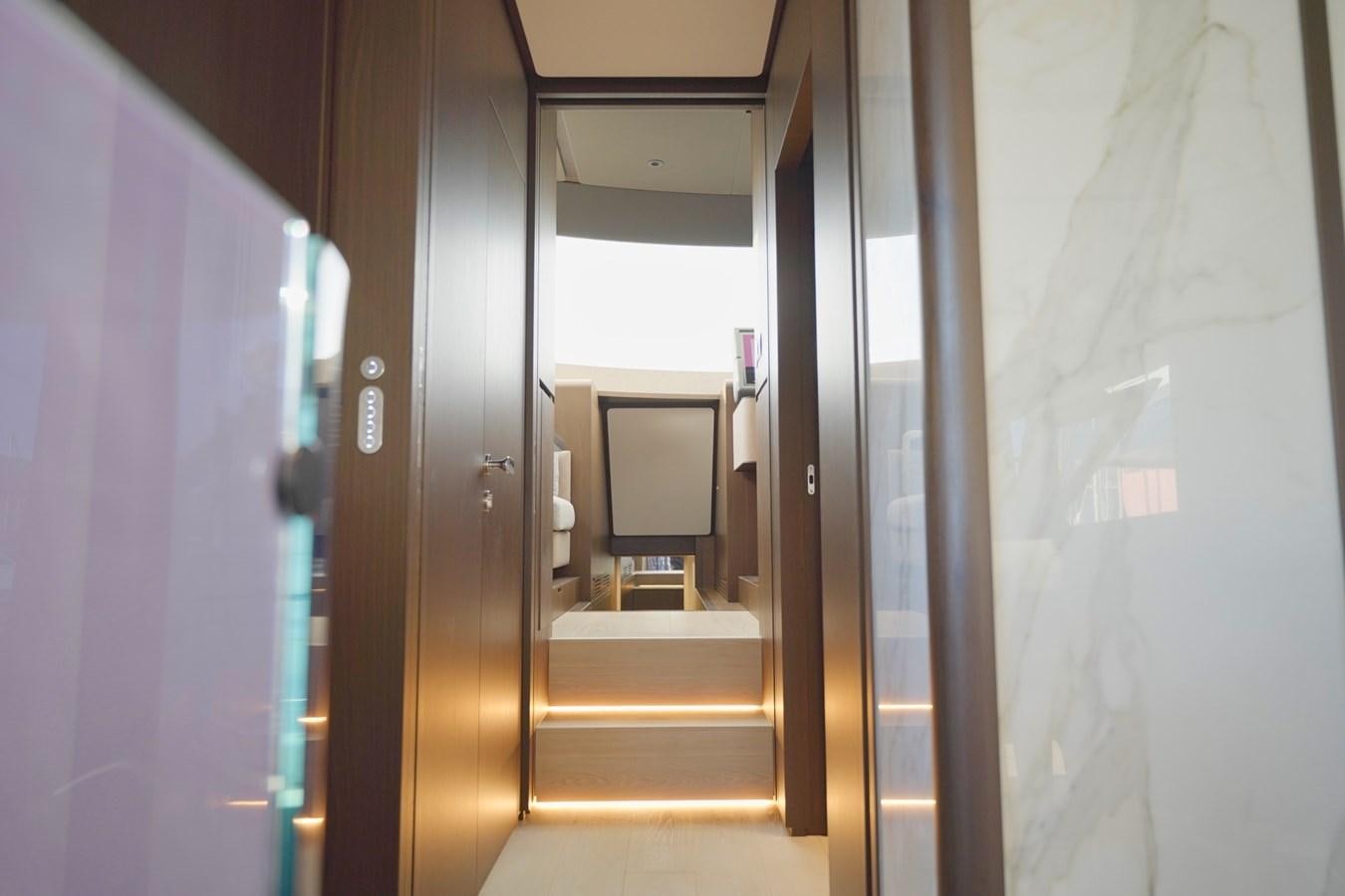 a hallway with doors aboard ASMARA Yacht for Sale