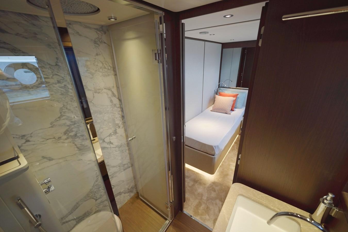 a bathroom with a glass shower aboard ASMARA Yacht for Sale
