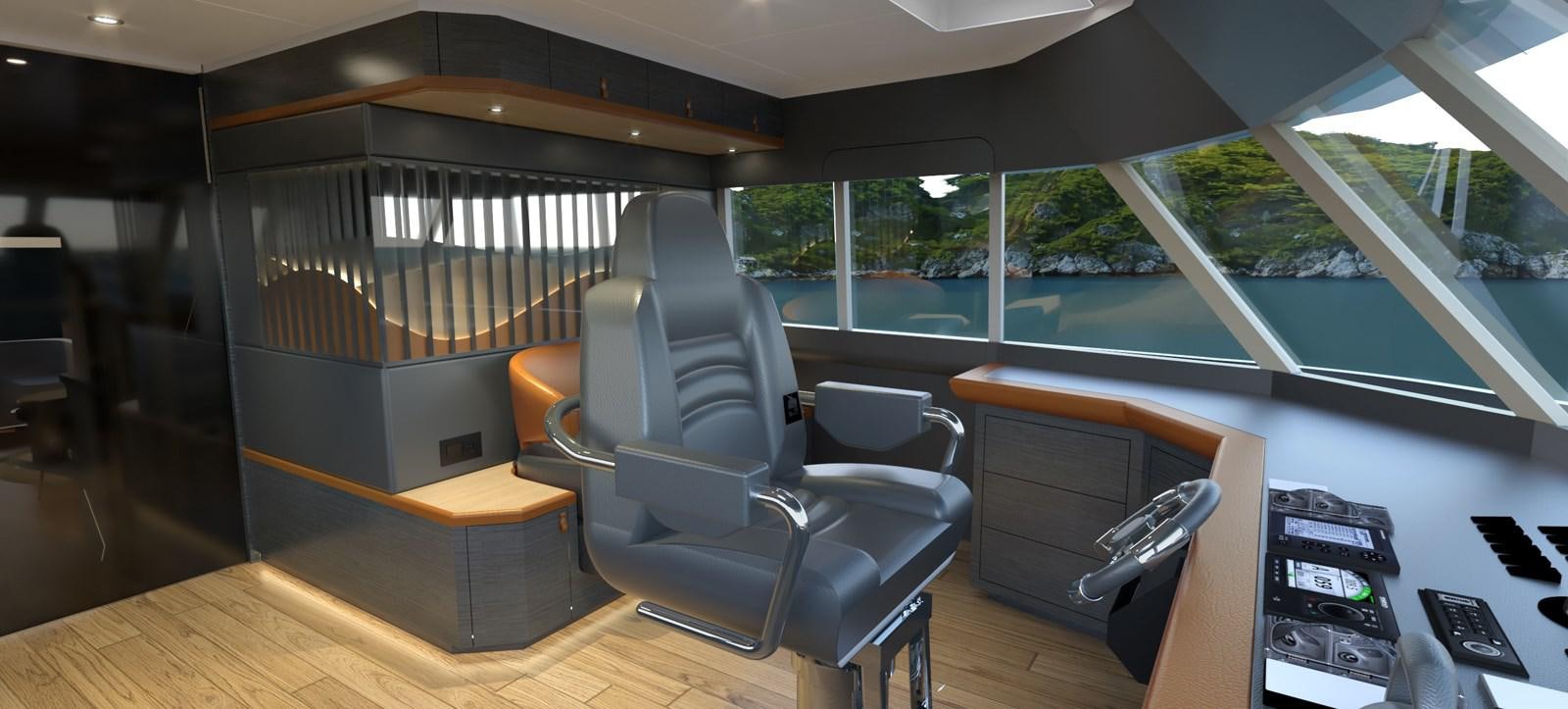 a room with a desk and chairs aboard VOYAGE ONE Yacht for Sale