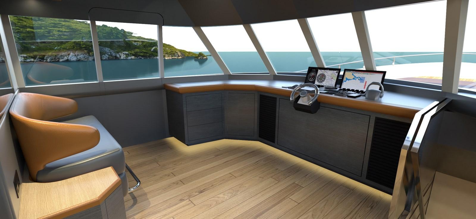 a room with a desk and a computer aboard VOYAGE ONE Yacht for Sale