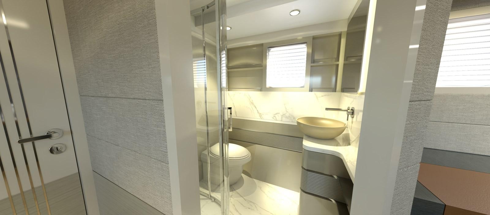 a bathroom with a sink toilet and a bathtub aboard VOYAGE ONE Yacht for Sale