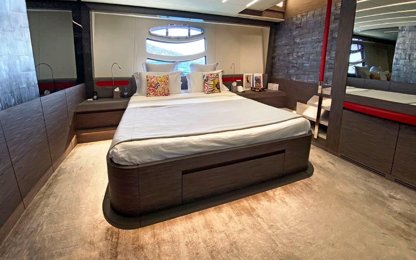 a bed in a room aboard UPTOWN GIRL Yacht for Sale