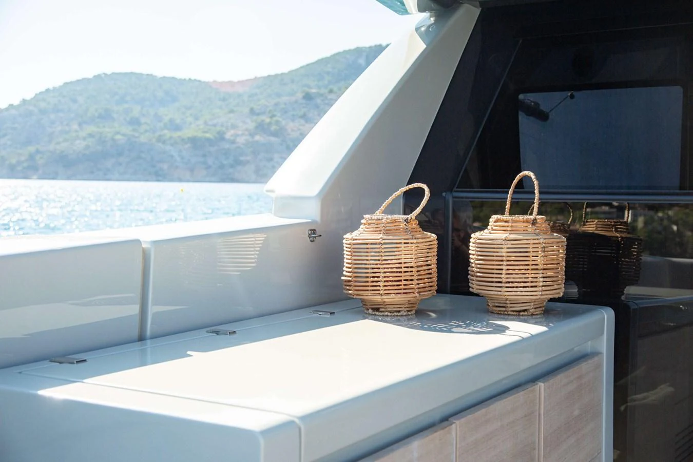 baskets on a window sill aboard 2020 BLUEGAME BGX70 #02 Yacht for Sale