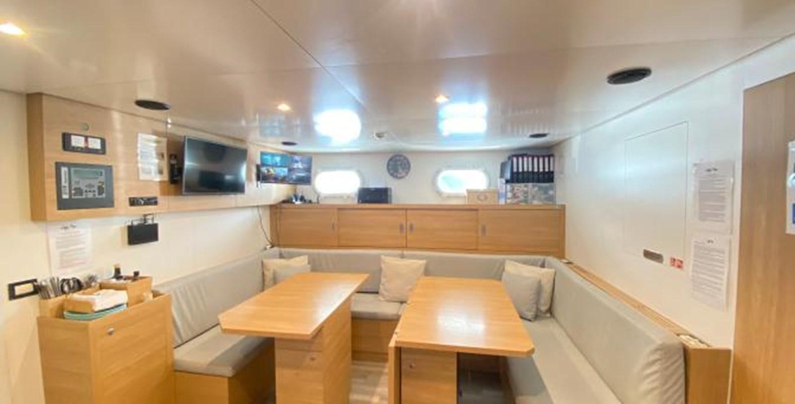 a room with a couch and a tv on the wall aboard LADY NORA Yacht for Sale