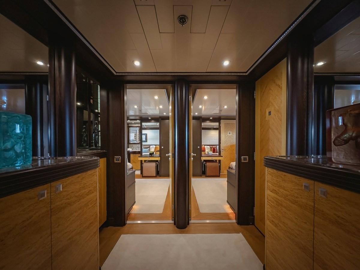a room with a large mirror aboard AD LIB Yacht for Sale